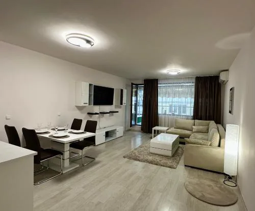Apartment Garden - two large terraces with hanging chairs and sunset view