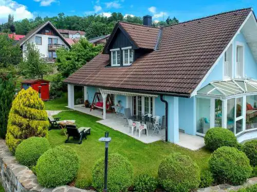 Holiday home, hot tub, lake view, sandy beach