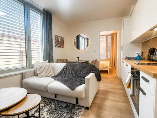 Bright Modern 1BR • Quiet • 20 min Center • Grill