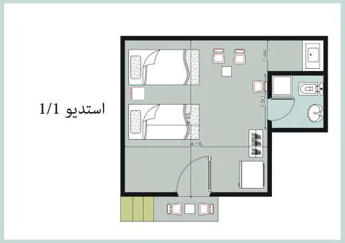 1CH1 studio 2beds ground floor sea view 114 green beach