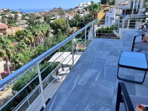 Apartment B view of swimming pool, jacuzzi, possibility heating in extra, sea and mountain