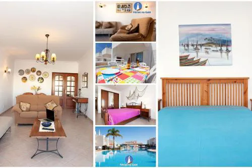 Os Apartamentos A Ramos na Praia da Galé Estão inserido em Condomínio com PISCINA, Fica apenas a 350 Metros da Praia da Galé - Apartamentos com Ar Condicionado tanto nos Quartos como na Sala, Smart TV com Prime Vídeo e Cozinha Completa
