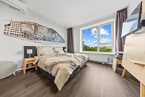 Modern city-center apartment with castle view