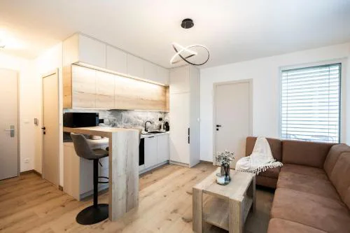 ALURE RESIDENCES 9 & 24h self check-in, private parking in front of the apartment building included, new building, terrace, the apartment building has its own park with a lake and outdoor fitness, children's playground, CITY CENTER
