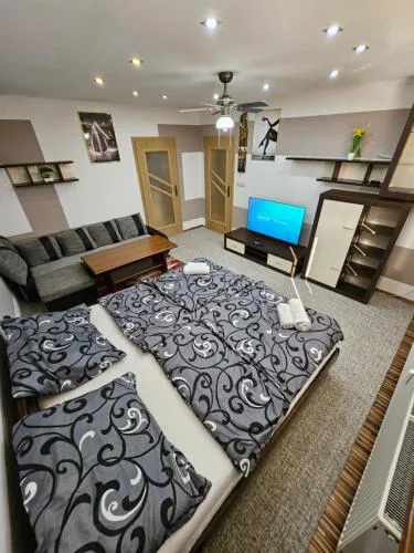 APARTMAN WOLF Luxusné priestranné ubytovanie s Výhľadom na hory s Bezplatným Parkovaním Veľkou SMART TV Rýchlym Optickým Internetom Priamo v PB Tichá lokalita Všetko na blízku Vhodné pre Rodinu Skupinu Pracovné cesty aj Turistiku Plne vybavená Kuchyňa